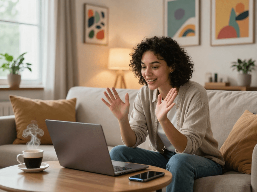 Engaging virtual chat scene showcasing a personalized living room atmosphere for porn chat ai interactions.