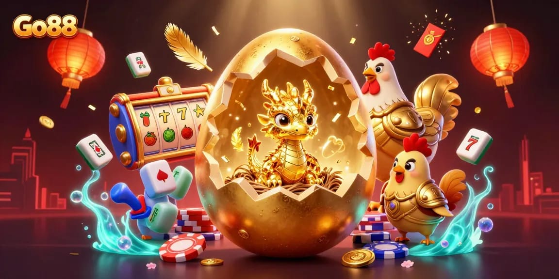 Go88 enhances your gaming experience with a golden dragon and dynamic slot elements.
