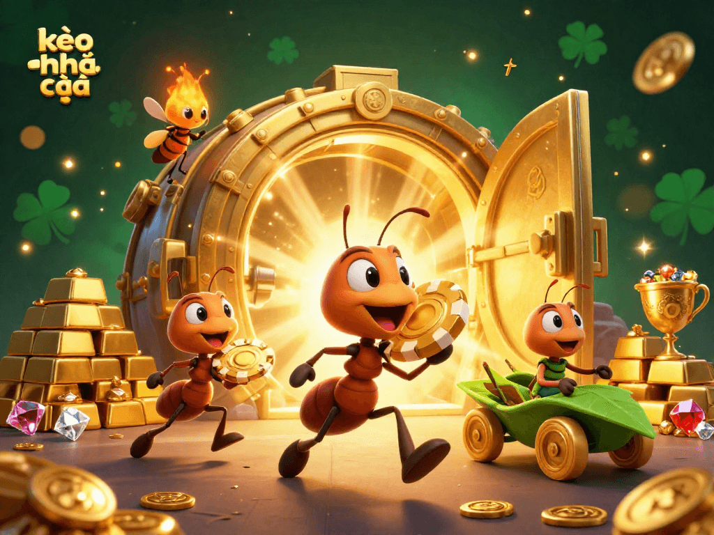 Engage with thrilling kèo nhà cái action in a heist featuring cartoon ants with treasures.