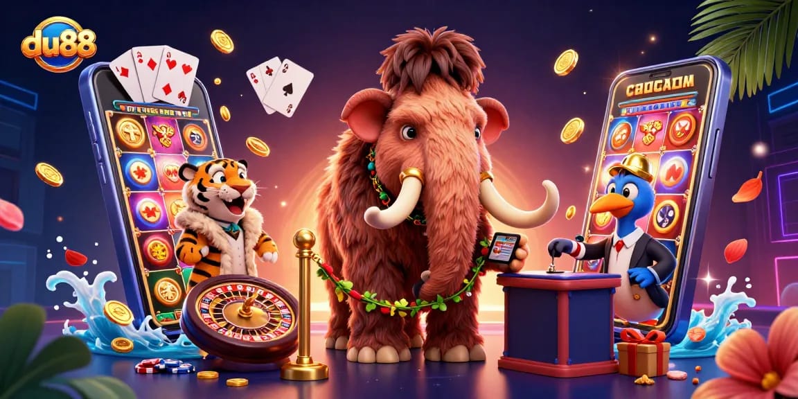Experience vibrant gaming at du88 with a dynamic 3D casino scene featuring unique characters.