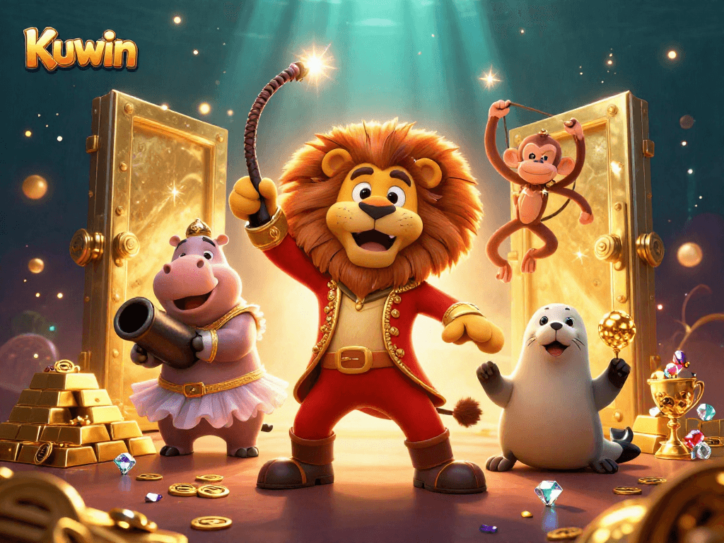 Kuwin's vibrant and dynamic casino world featuring 3D characters and treasure elements in an exciting gaming environment