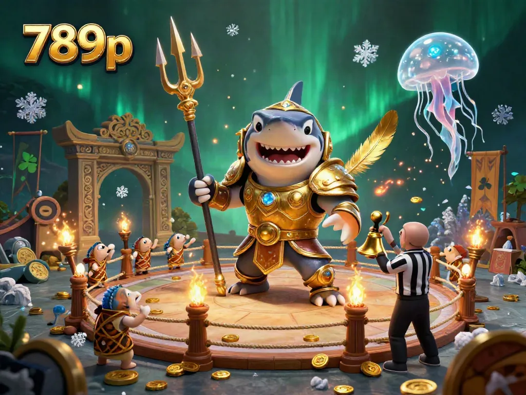 Experience thrilling 789p gaming with a golden shark gladiator in an underwater colosseum.