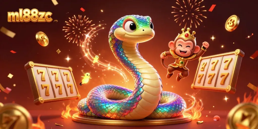 Engage in thrilling gameplay at ml88zc with vibrant visuals featuring a rainbow serpent and golden monkey king.