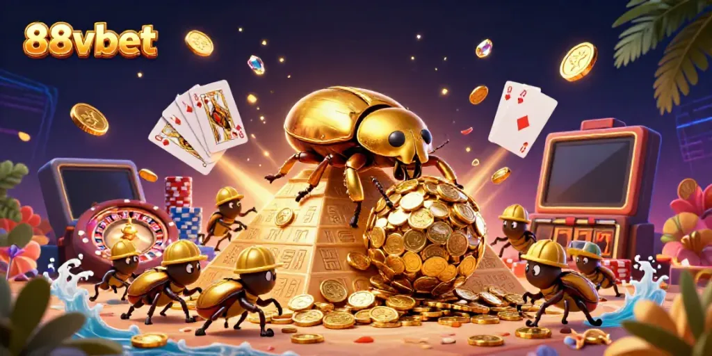 Experience the thrill of 88vbet with vibrant casino elements in a dynamic scene.