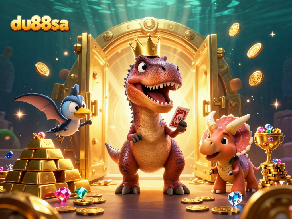 Experience exciting gameplay at du88sa with friendly characters enjoying casino action and treasure.