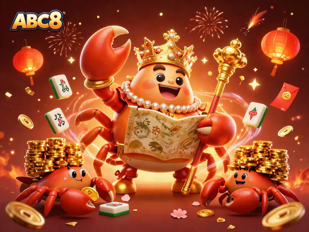 Experience the vibrant world of ABC8 with an engaging 3D casino scene showcasing a golden crab emperor.