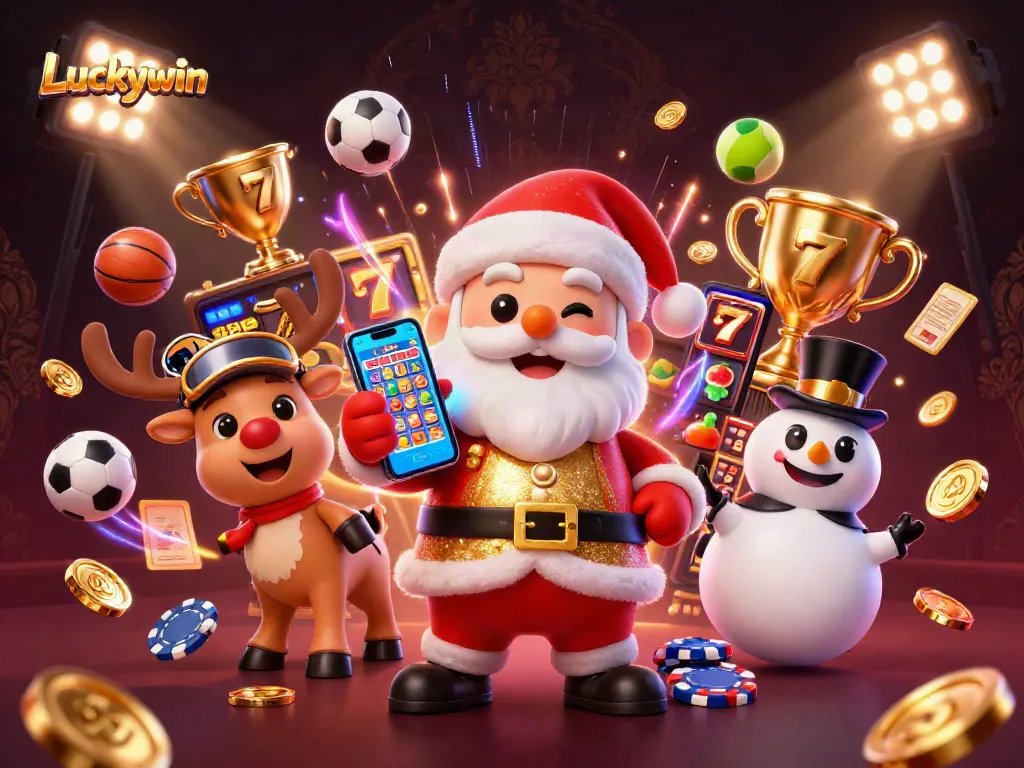 Experience thrilling gaming adventures at Luckywin with Santa, his reindeer dealer, and a poker chip snowman!