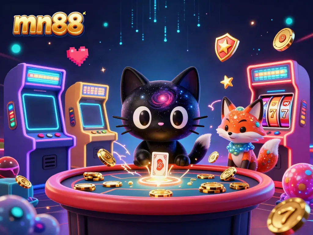Experience epic wins with mn88 in a lively cosmic casino, featuring animated characters and vibrant game elements.