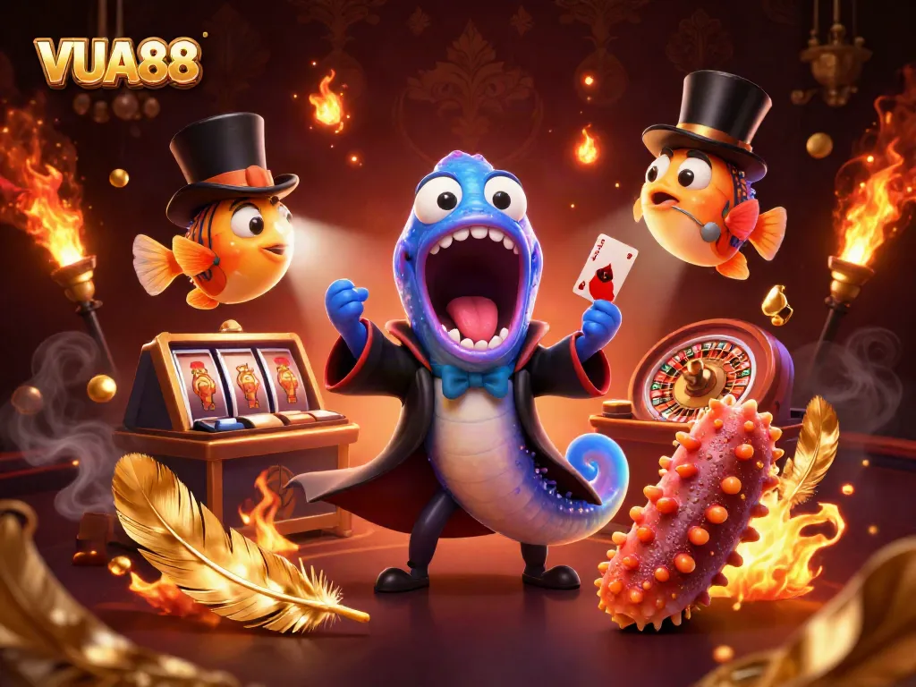 Engage with VUA88's magical casino experience featuring dynamic characters and vibrant elements.