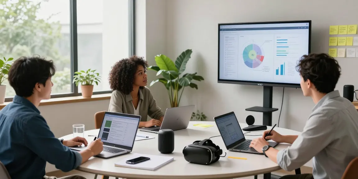 Engaging team meeting showcasing juicy chat ai in a modern tech workspace.