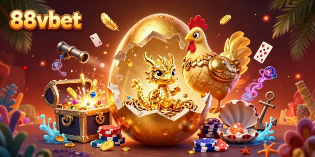 Experience the thrill of 88vbet with a vibrant scene showcasing a golden dragon and poker chips.