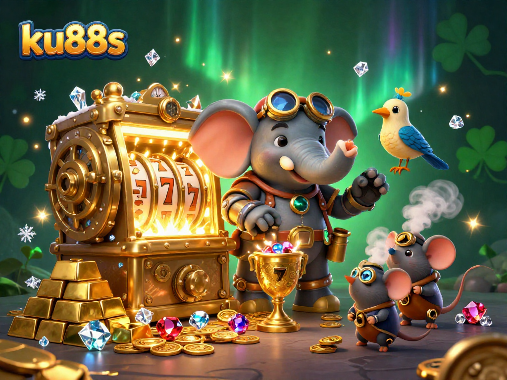 Engage in thrilling slots action with ku88s' steampunk elephant engineer and jackpot treasures.