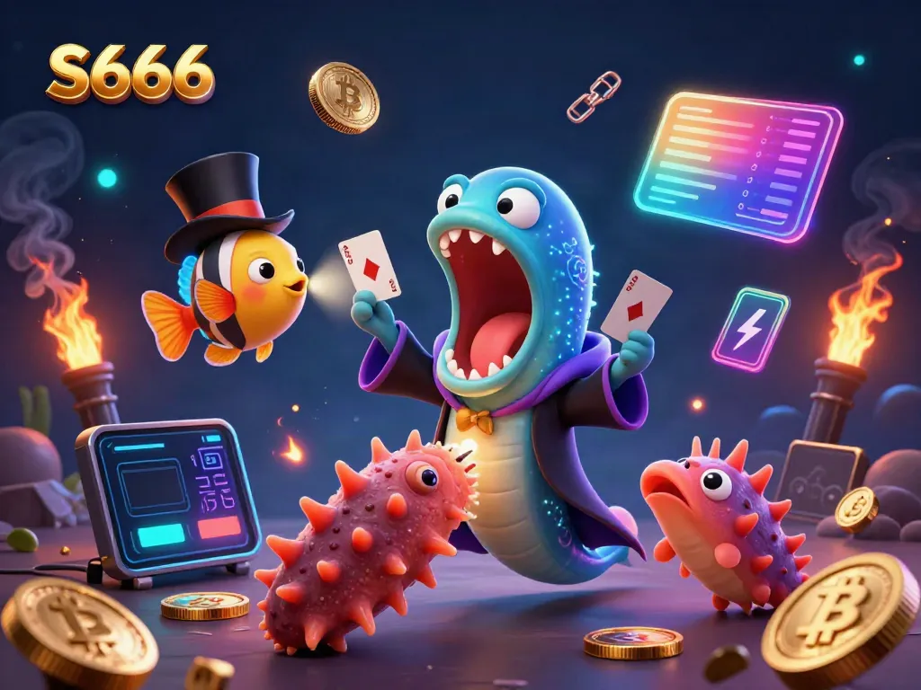 S666 thrills players in a vibrant 3D scene with glowing coins and colorful characters.