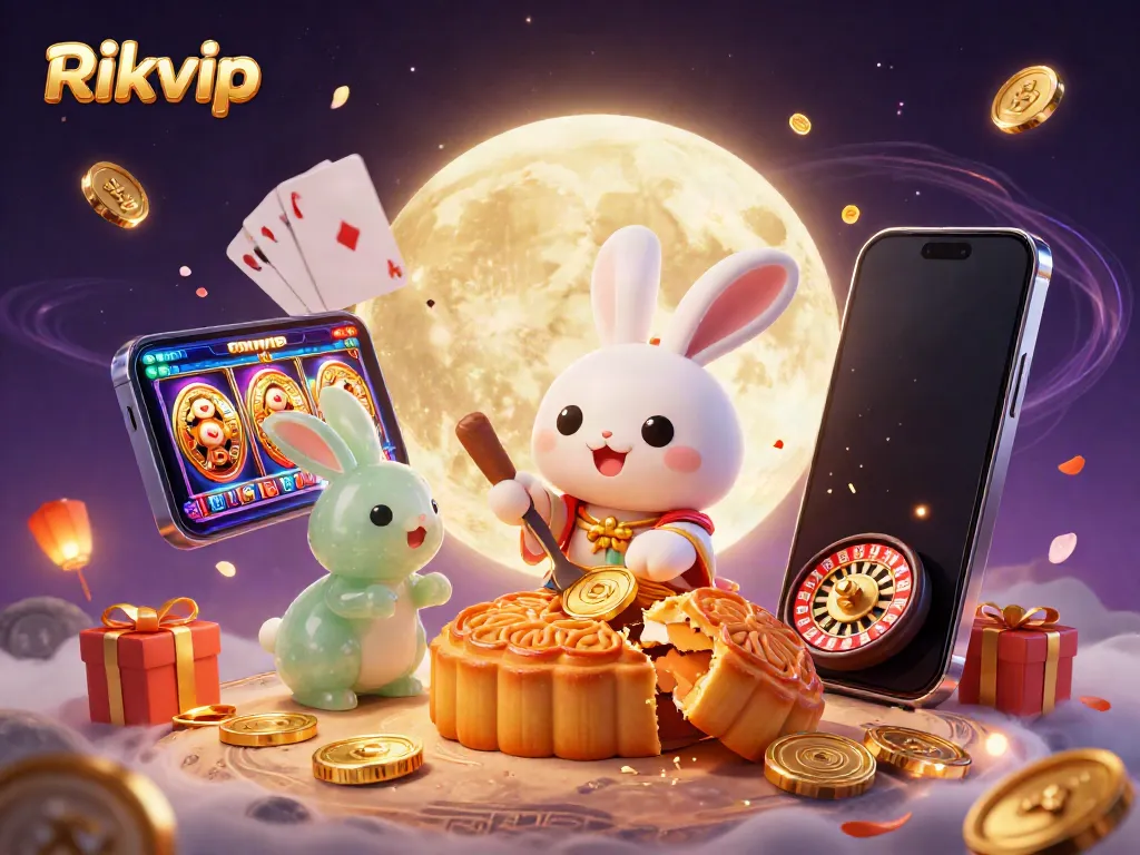 Experience exhilarating gameplay at Rikvip with an enchanting scene of a moon rabbit revealing poker chips.