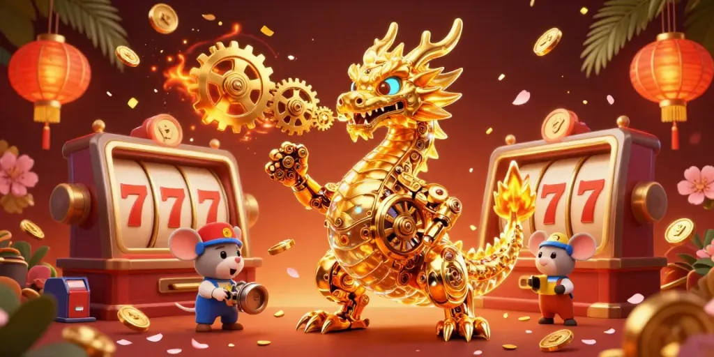 Experience thrilling gameplay at f8bet with a golden dragon and vibrant casino elements.