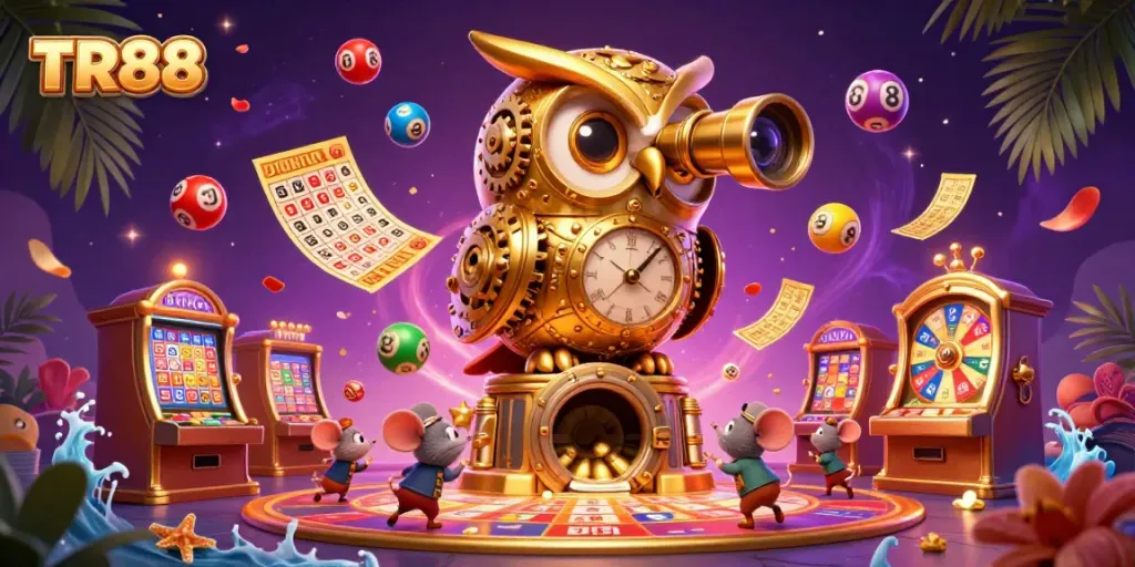 Spin and win at TR88 with colorful lottery balls and dynamic casino elements fueling excitement.