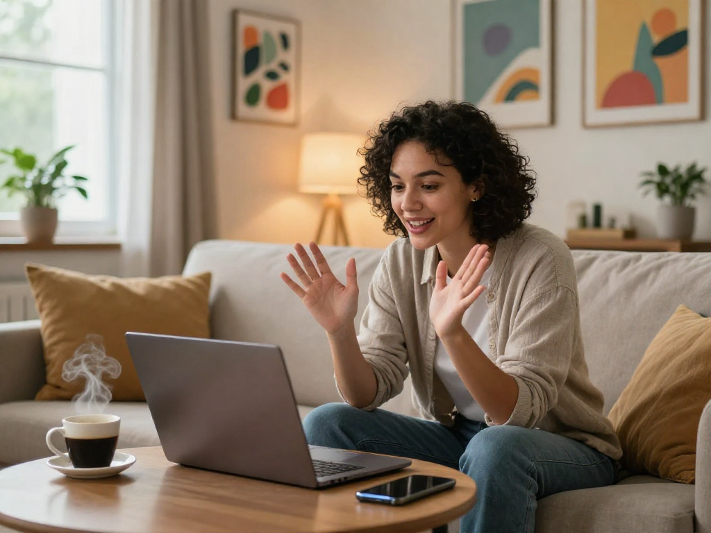 Engaging virtual chat scene showcasing a personalized living room atmosphere for porn chat ai interactions.