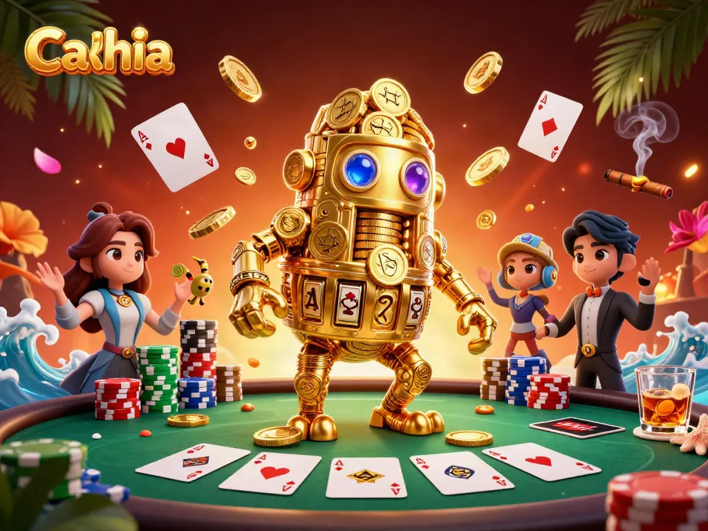 Experience thrilling Cakhia sports action with dynamic golden golem and vibrant casino elements.