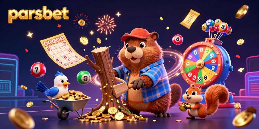Catch the excitement at parsbet with a playful lumberjack beaver and friends amidst a shower of golden coins.