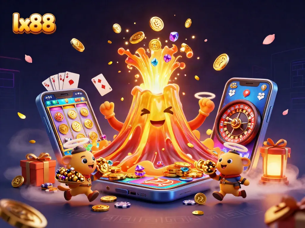Spin the reels and claim treasures with lx88 in this vibrant casino scene.