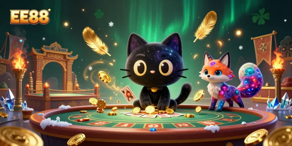 Engage in thrilling gaming adventures with EE88 at a cosmic casino filled with vibrant characters and rich details.