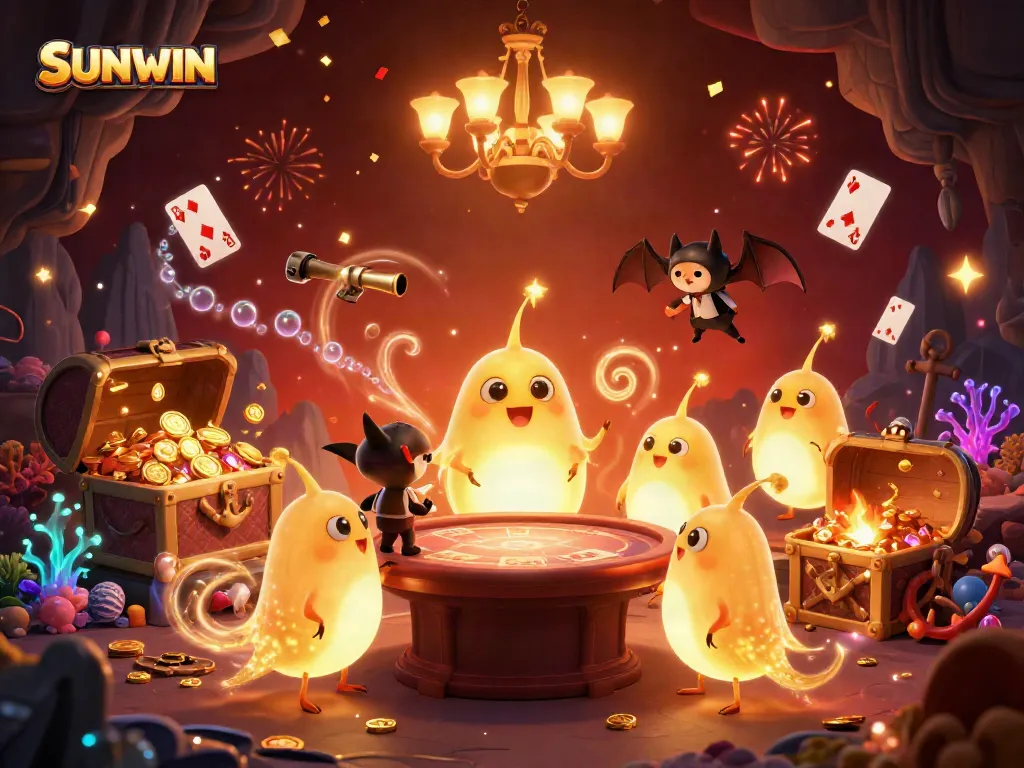 Enjoy thrilling gaming at SUNWIN's vibrant underwater cave casino, illuminated by glowworms and filled with treasures.