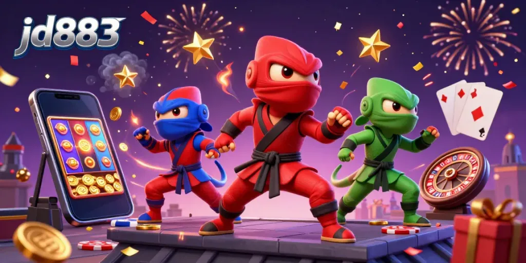 Engage with thrilling gameplay at jd883 while vibrant chameleons showcase their martial arts.