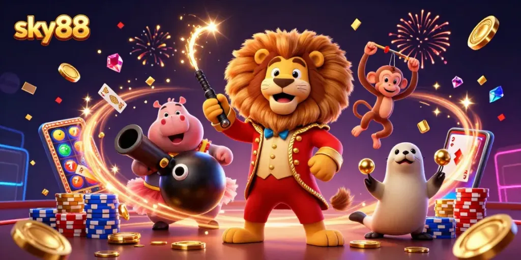 Experience sky88's thrilling action with vibrant characters and dynamic casino elements.