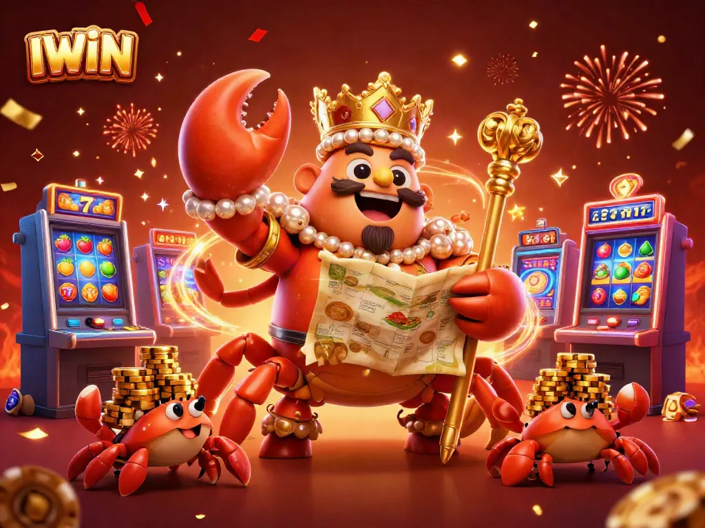 IWIN immerses players in thrilling slots action with golden crab emperor and vibrant game elements