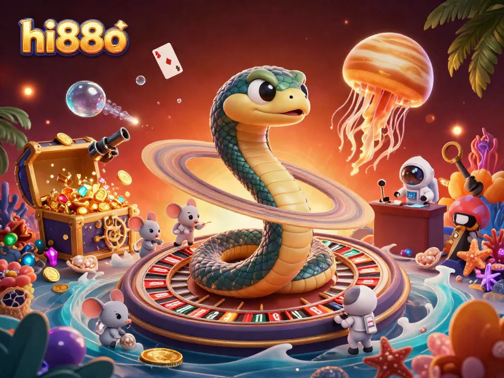 Engage in cosmic betting with hi88o: a vibrant 3D casino scene featuring unique gambling characters.