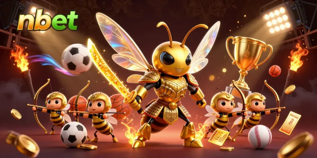 Engaging depiction of nbet's unique gaming elements with vibrant characters and dynamic sports imagery.