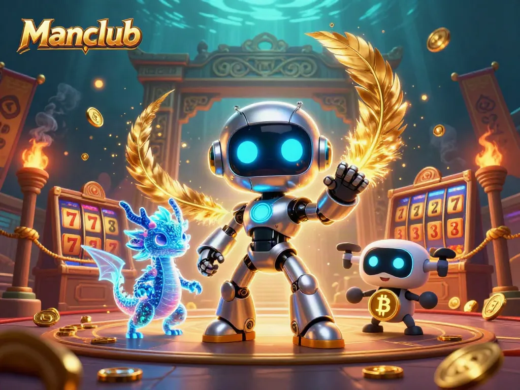 Experience thrilling gameplay at Manclub with a vibrant illustrated gaming scene full of excitement.