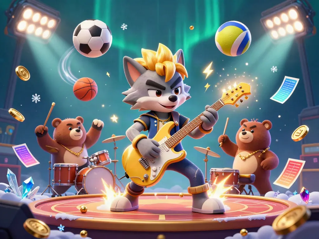 Experience the thrill of nbet's vibrant gaming world through this dynamic casino illustration of rock star characters and sports excitement.