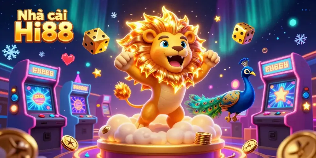 Engage with the vibrant world of Nhà cái Hi88 through a dynamic casino illustration featuring gaming elements.