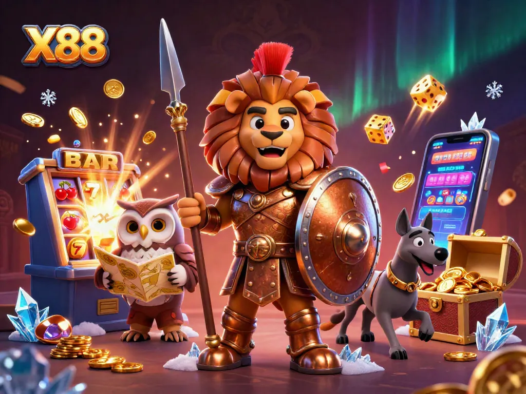 X88 attracts players with vibrant slots, golden rewards, and dynamic gaming action in an engaging casino scene