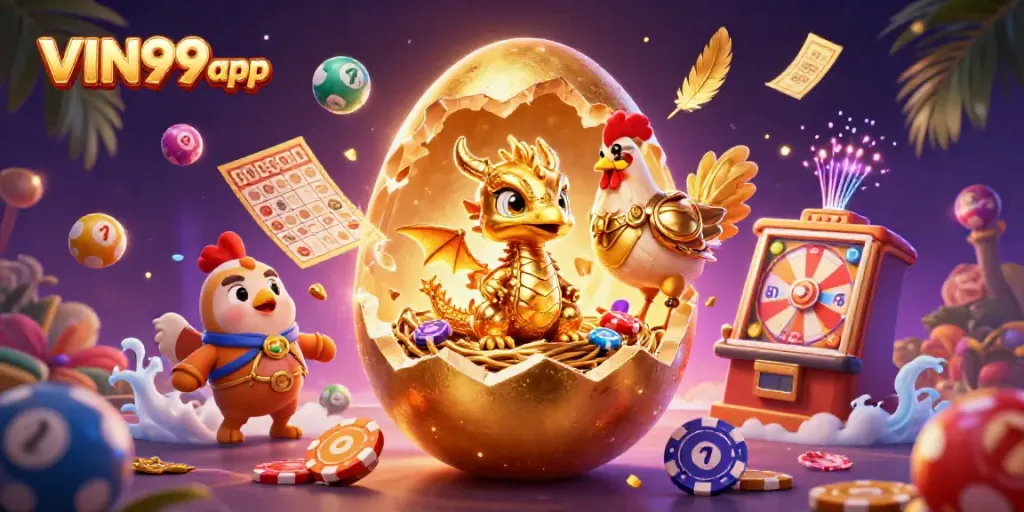 Unlock big wins with the VIN99 app featuring a golden dragon and dynamic gaming elements.