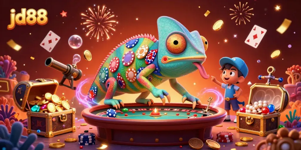 Experience thrilling action at jd88 where the vibrant casino owner interacts dynamically with game elements.