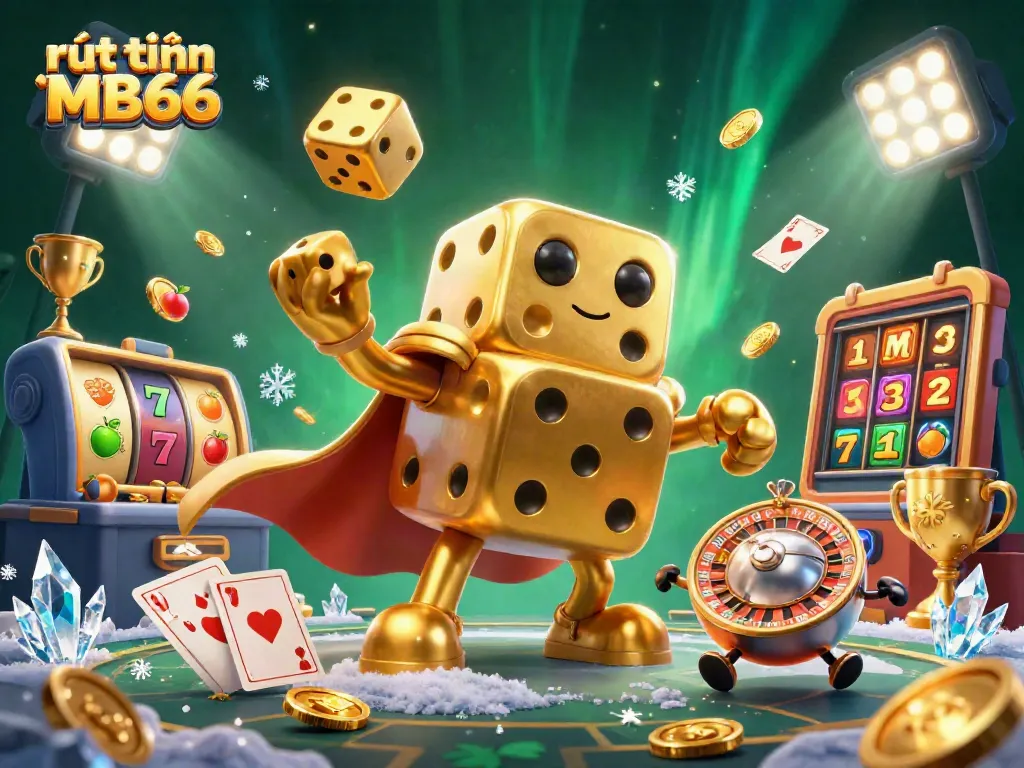Rút tiền MB66: Dynamic illustration of golden dice and slot elements in action.