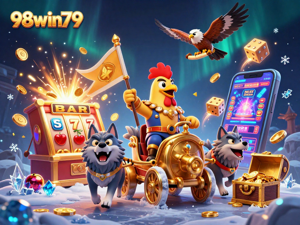 Experience thrilling adventures with 98win79, a unique rooster warlord leading a dynamic casino scene.