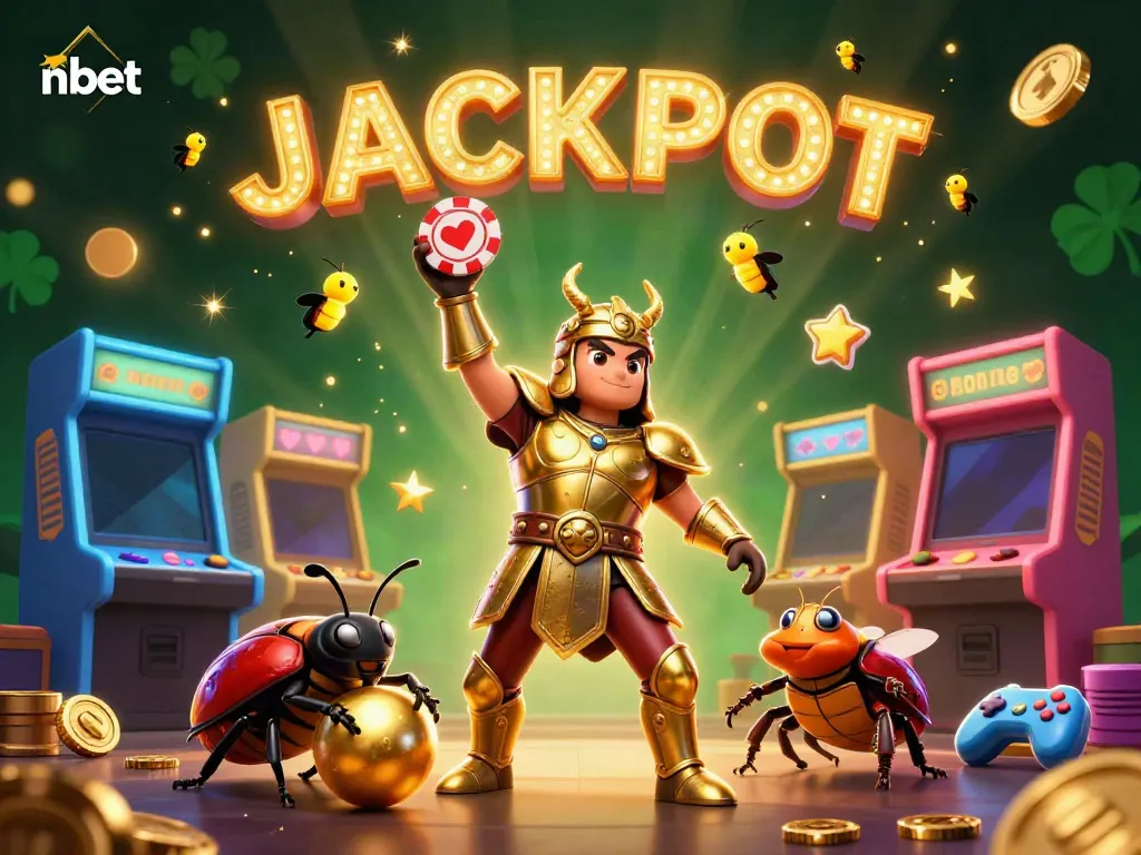 Experience victory with nbet's thrilling casino games, featuring a beetle champion celebration.