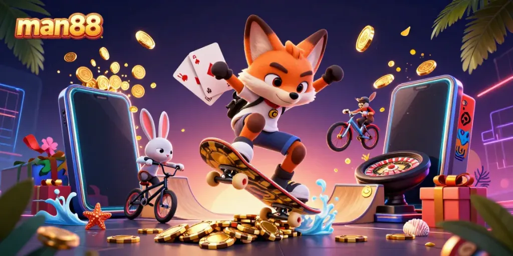 Experience man88's thrilling casino atmosphere with vibrant characters and dynamic gaming elements.