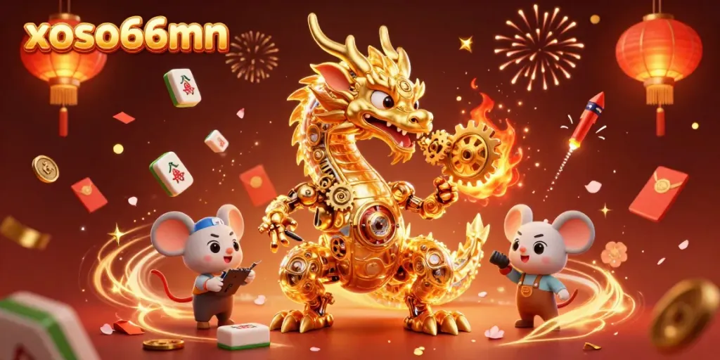 Engage with xoso66mn's vibrant casino atmosphere featuring dynamic golden dragon and Mahjong elements.