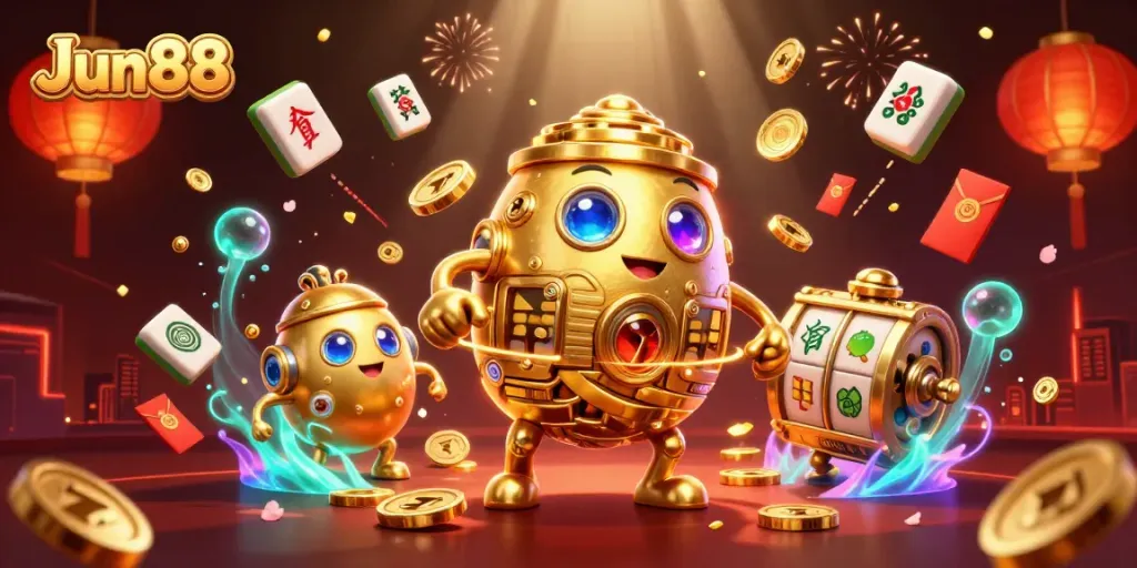 Experience thrilling gameplay with Jun88's dynamic casino scenes featuring gold coins and lucky symbols.
