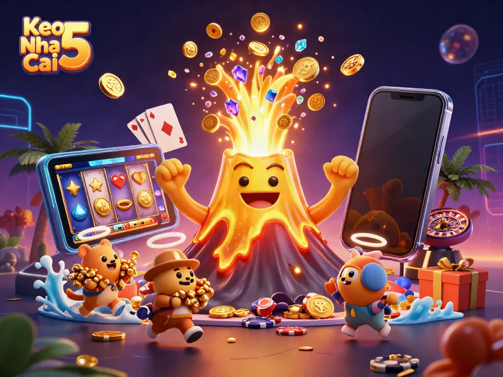Experience thrilling winning moments with Keo Nha Cai 5, showcasing vibrant casino elements and action.