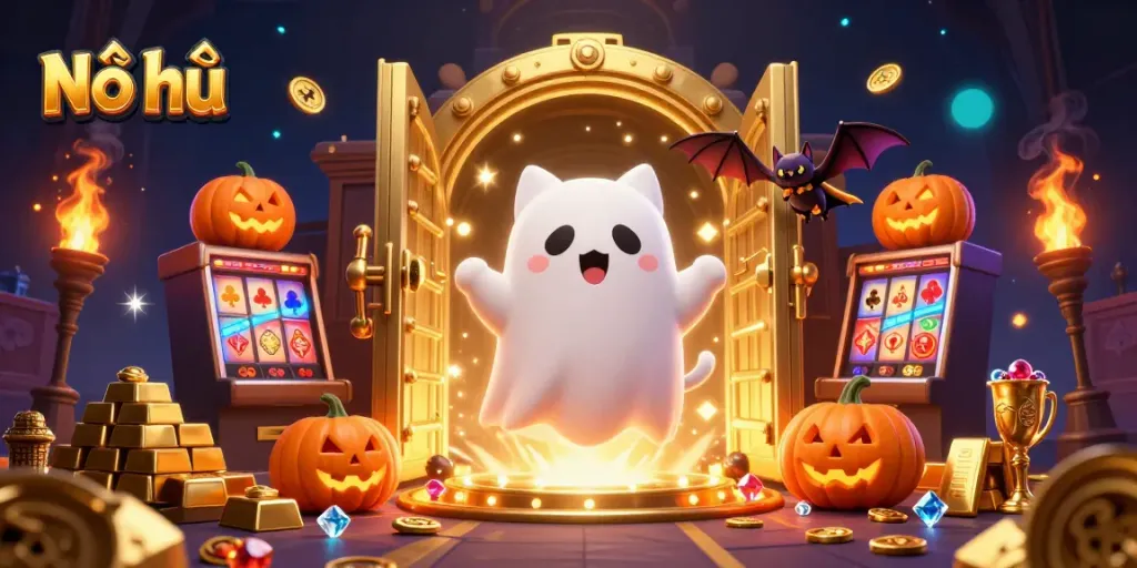 Experience Nổ hũ excitement with a ghost cat and treasures in a haunted casino