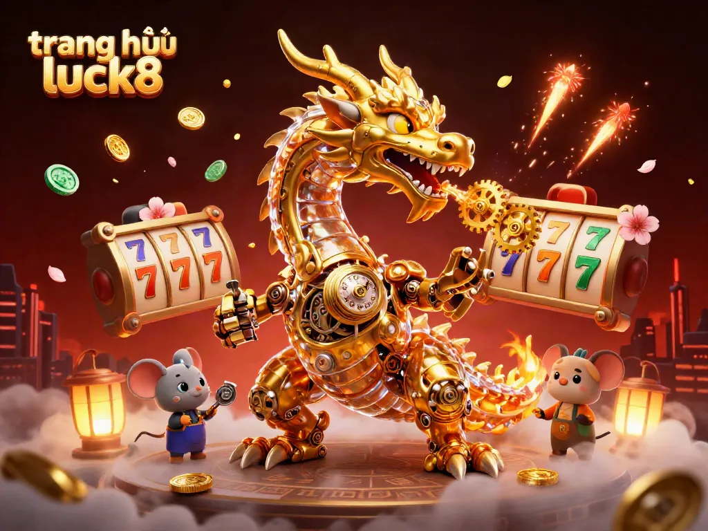 Experience thrilling gameplay at trang chủ luck8 with a dazzling golden dragon and slot reels in action.