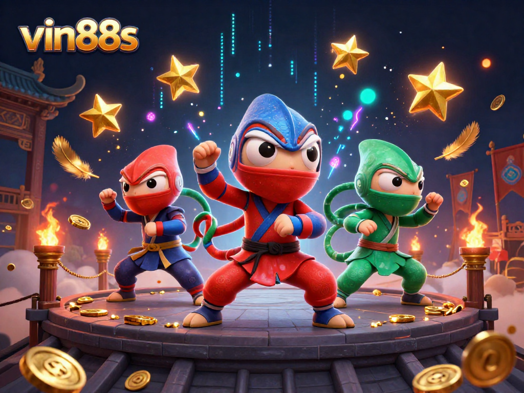 Experience vin88s with a dynamic casino combat scene showcasing chameleon ninjas in action.
