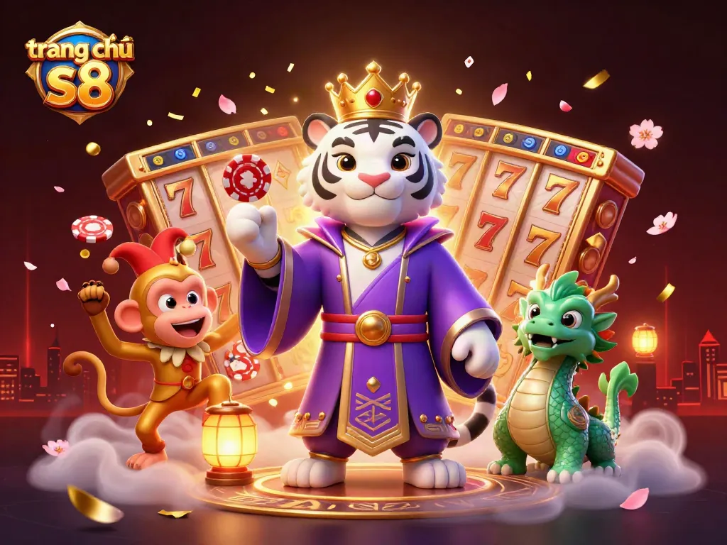 Experience the excitement of trang chủ s8 with playful characters in a vibrant 3D casino atmosphere.