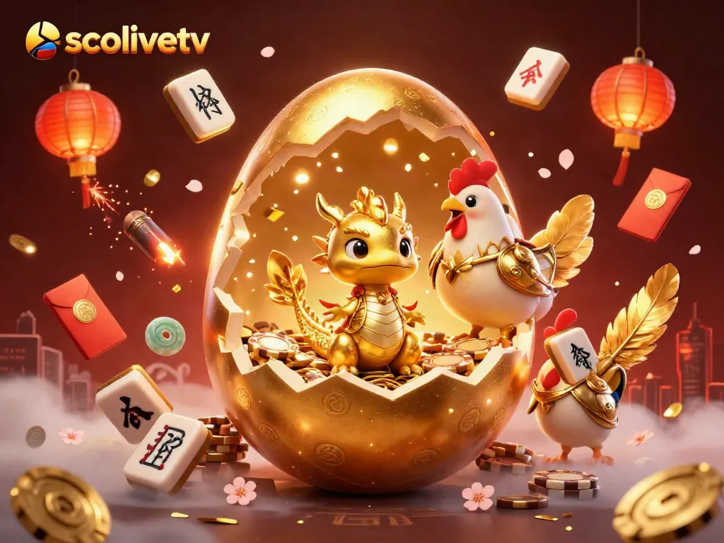 Watch the socolivetv scene with a golden dragon and poker chips in a vibrant, festive setting.