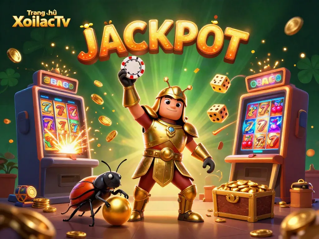 Experience the excitement at Trang chủ XoilacTv with vibrant characters and dynamic gaming elements in a thrilling casino scene.